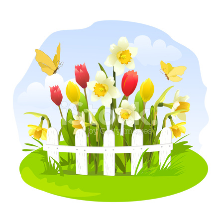 35371384 spring flowers in a small garden