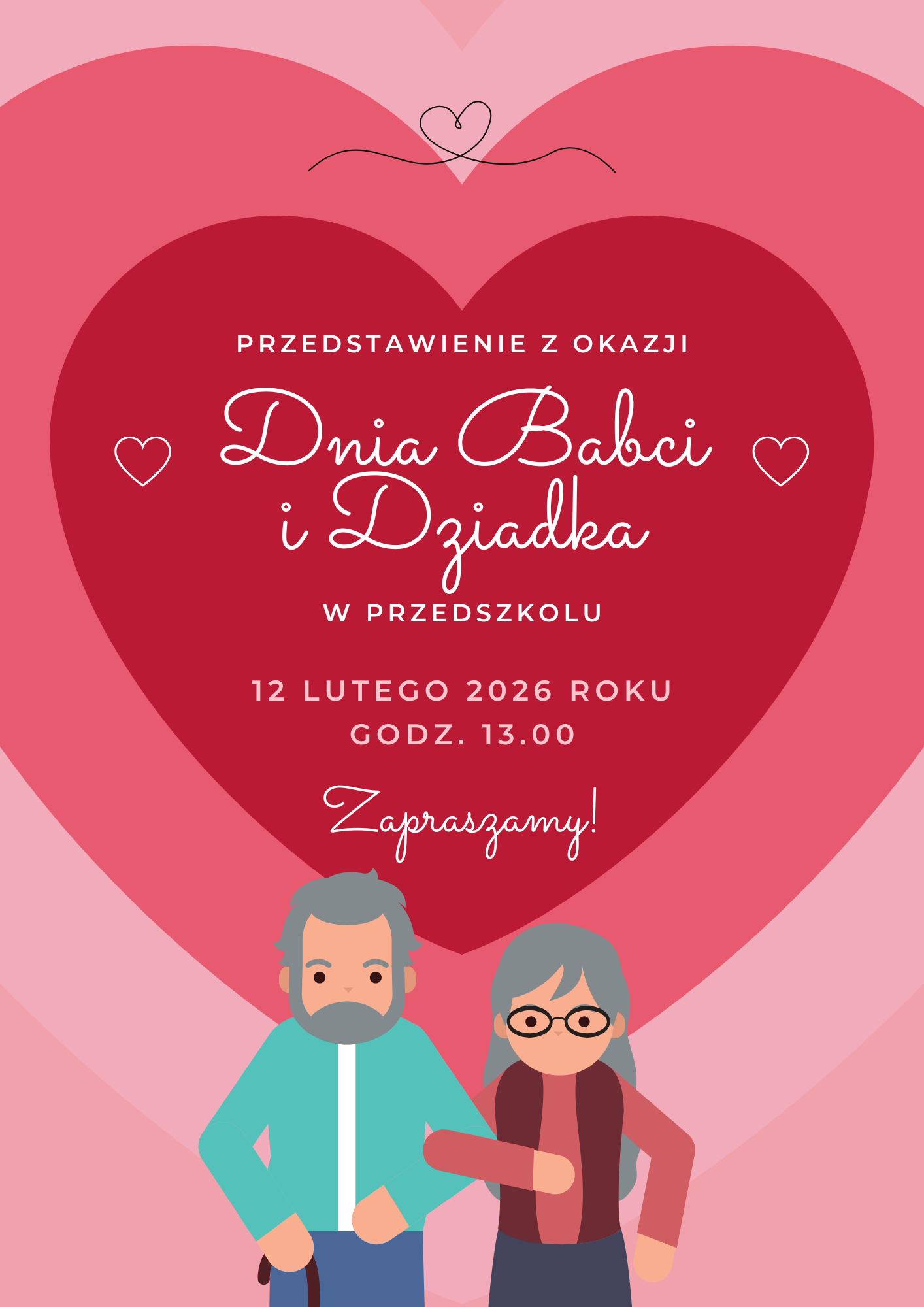 Różowy Uroczy Dzień Babci i Dziadka Plakat1